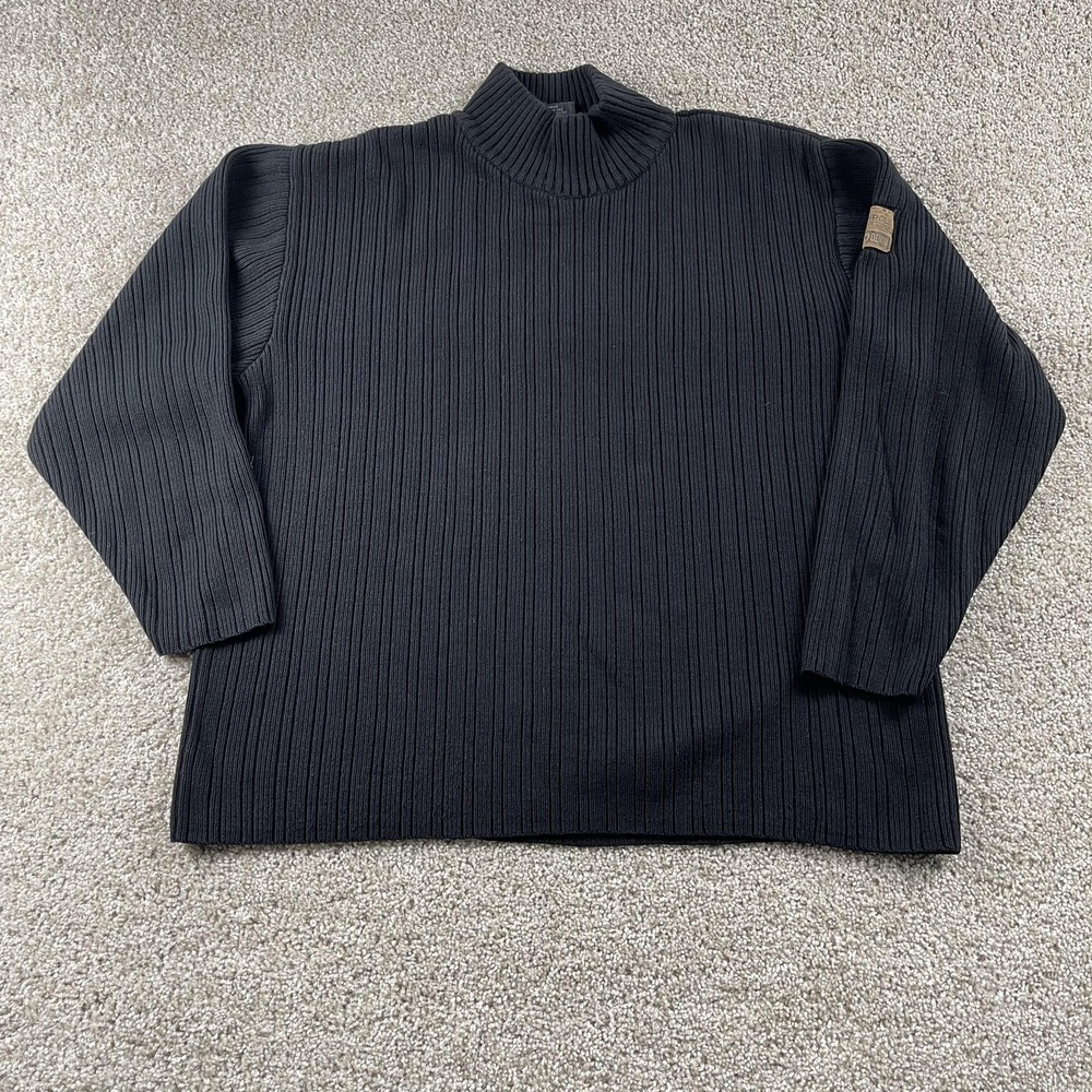 Y2K Southpole Sweater Mens Large Black Mock Neck Ribbed Tight Knit Pullover Logo